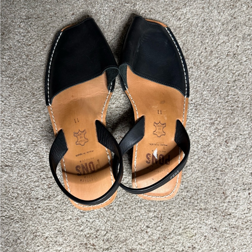 Women's Black Leather Pons Sandals